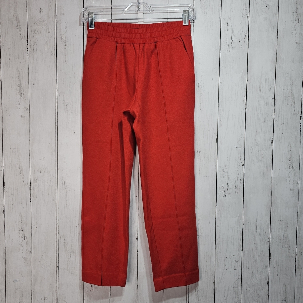 J. Crew Women's Red Wool Straight Leg Pullon Elastic Waist Ankle Pants Size 00.